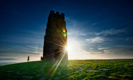 Glastonbury Tor at sunset.